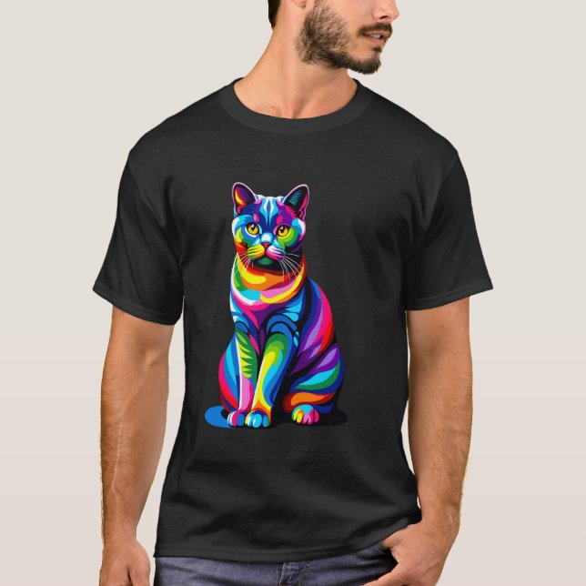 Färgglad Pop Art Chartreux Kartusian Katt T Shirt (Framsida)