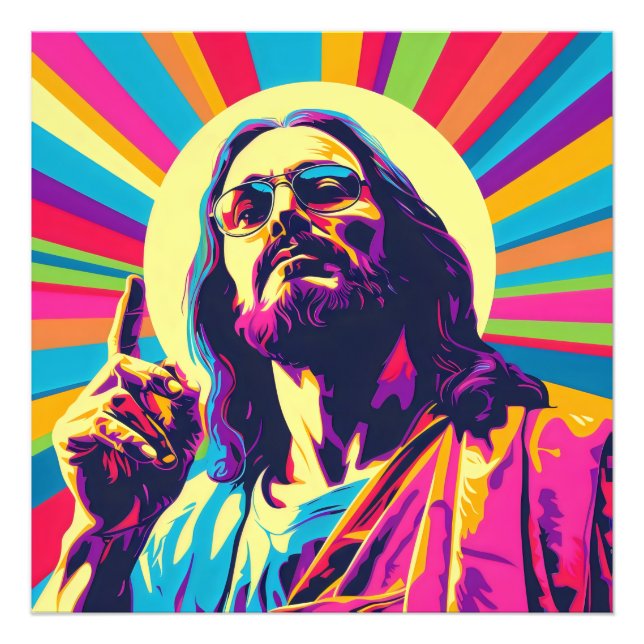 Färgglad Pop Art Cool Jesus Fototryck (Framsidan)