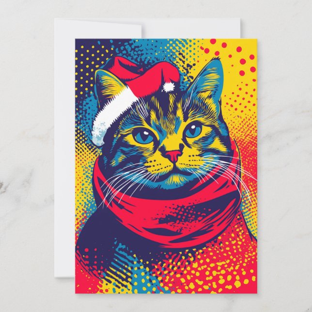 Färgglad Pop Art Katt Anpassad Text Jul Julkort (Framsida)