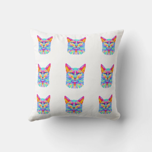 Färgglad Pop Art Katt Dubbelsidig Kudd Kudde (Baksida)