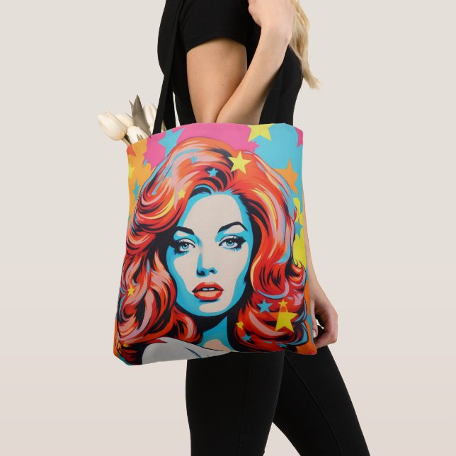 Färgglad Pop Art Kvinna Tygkasse (Närbild)
