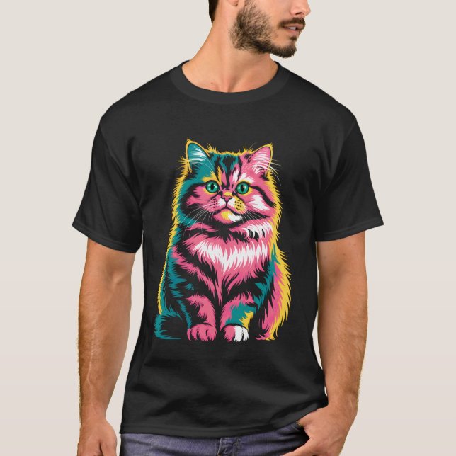 Färgglad Pop Art Persisk Katt T Shirt (Framsida)