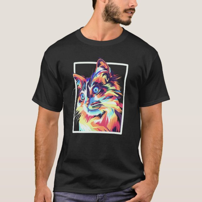 Färgglad Pop Maine Coon Katt T Shirt (Framsida)