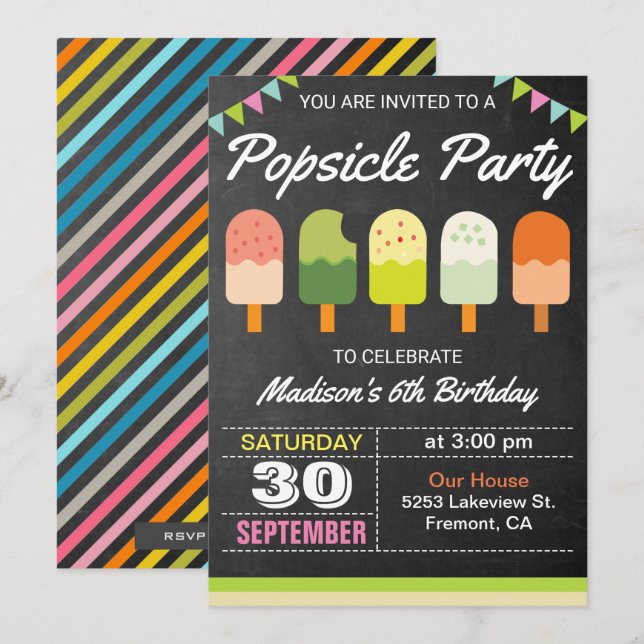 Färgglad Popsicle Barnkalas Inbjudan (Fram/baksida)