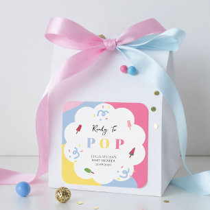 Färgglad Popsicle Redo att Popa Baby Shower Fyrkantigt Klistermärke