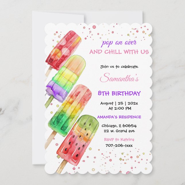 Färgglad Popsicle Tema Barnkalas Inbjudningar (Framsida)