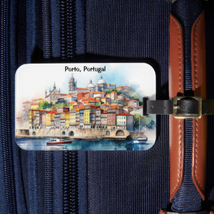 Färgglad Porto Portugal Akvarell Stadsvy Bagagebricka