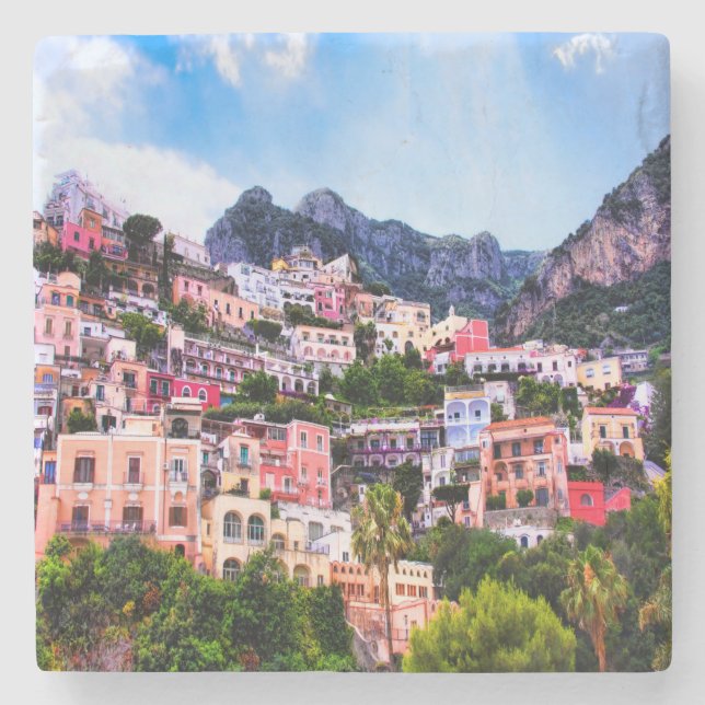 Färgglad Positano Italien Stenkopp Stenunderlägg (Framsidan)