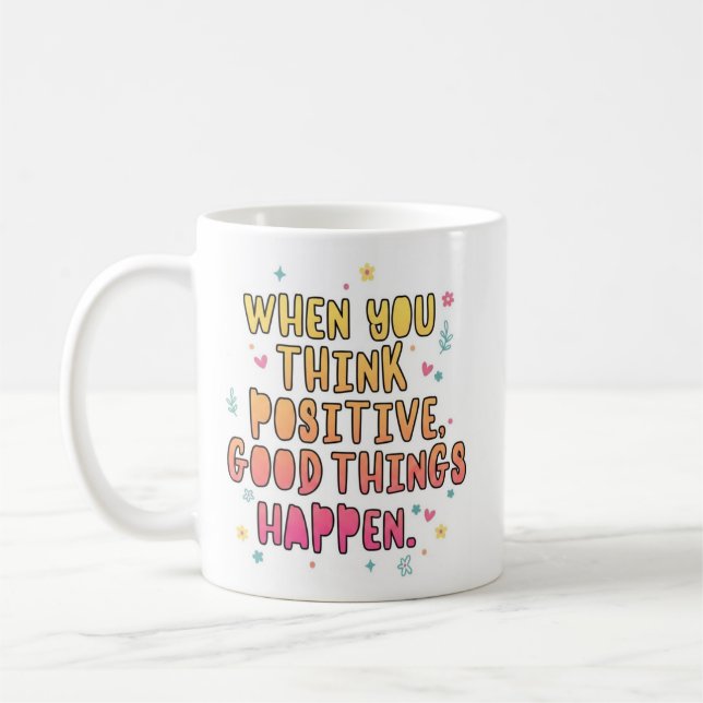 Färgglad Positiv Citat Typografi؛ Tänk Positivt Kaffemugg (Vänster)