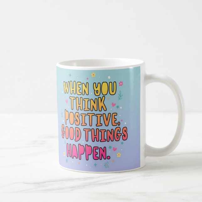 Färgglad Positiv Citat Typografi؛ Tänk Positivt Kaffemugg (Höger)