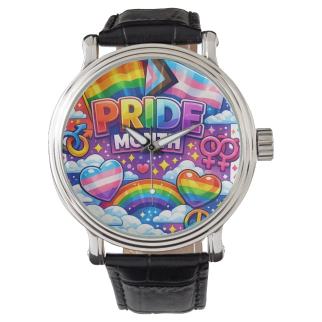 Färgglad Pride Month-regnbåge och enhörningskonst Armbandsur (Framsida)