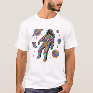 Färgglad Psykedelisk Astronaut Rymd Konst Trippig  T Shirt