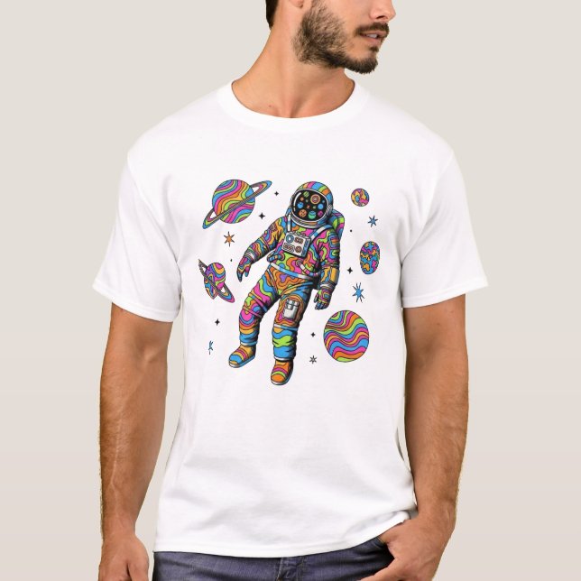 Färgglad Psykedelisk Astronaut Rymd Konst Trippig  T Shirt (Framsida)