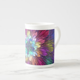 Färgglad Psykedelisk Blomma Abstrakt Fraktal Konst Benporslin Mugg