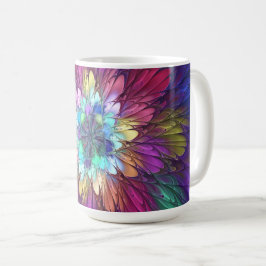 Färgglad Psykedelisk Blomma Abstrakt Fraktal Konst Kaffemugg