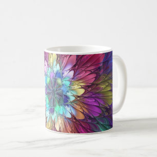 Färgglad Psykedelisk Blomma Abstrakt Fraktal Konst Kaffemugg