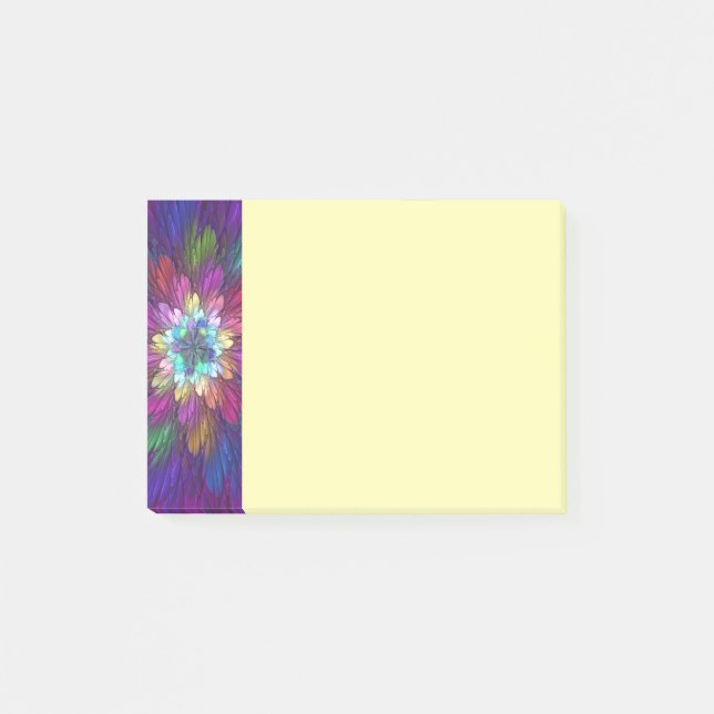 Färgglad Psykedelisk Blomma Abstrakt Fraktal Konst Post-it Block (Framsida)