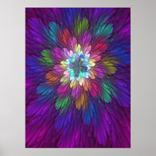 Färgglad Psykedelisk Blomma Abstrakt Fraktal Konst Poster
