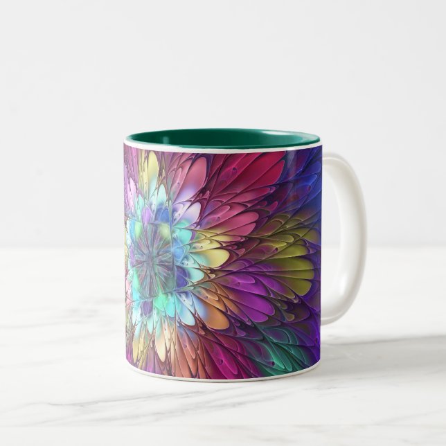 Färgglad Psykedelisk Blomma Abstrakt Fraktal Konst Två-Tonad Mugg (Framsida höger)