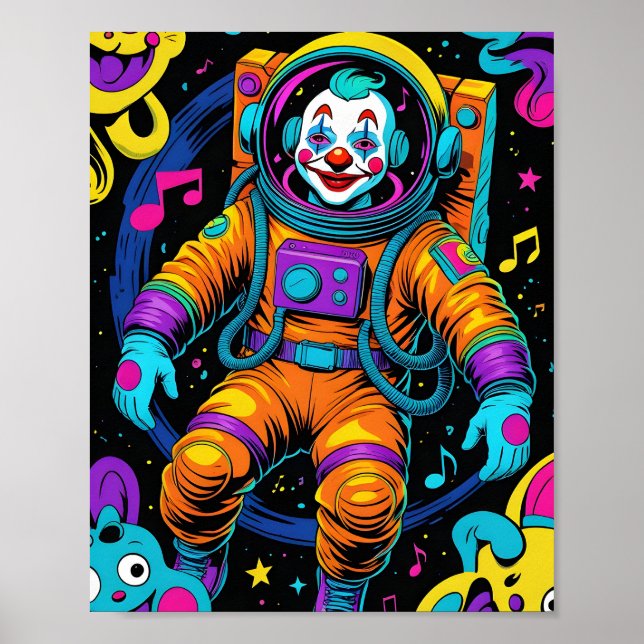 Färgglad Psykedelisk Clown Astronaut konst Poster (Framsidan)