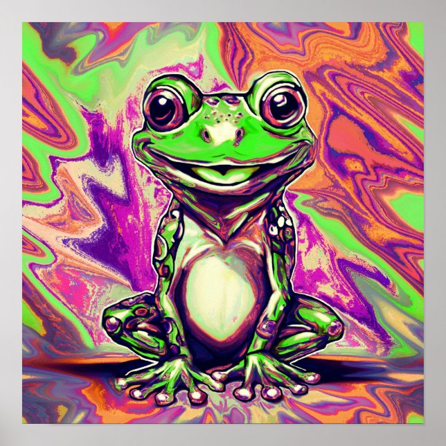 Färgglad Psykedelisk Graffiti Groda Grön Lila Poster (Framsidan)