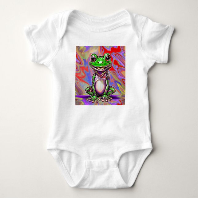 Färgglad Psykedelisk Graffiti Groda Grön Röd T Shirt (Framsida)