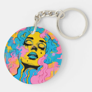 Färgglad Psykedelisk Kvinna Porträtt Pop Art Tryck