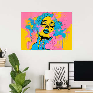 Färgglad Psykedelisk Kvinna Porträtt Popkonst Poster