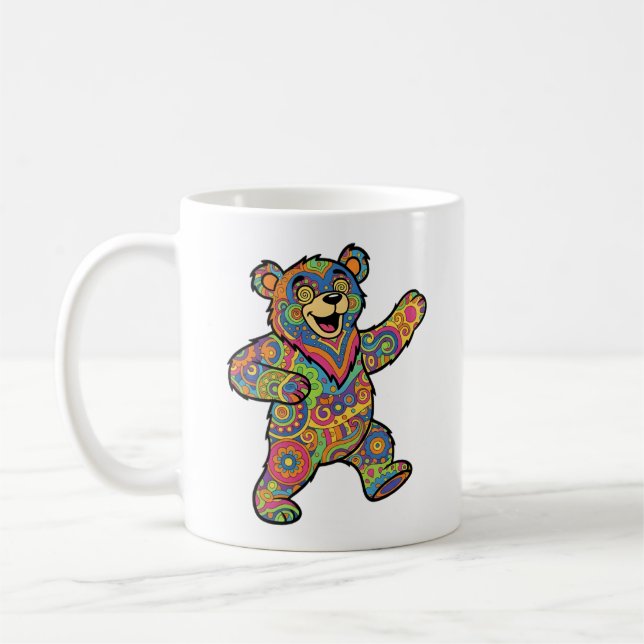 Färgglad Psykedelisk Teddybjörn Konst Kaffemugg (Vänster)