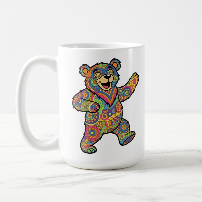 Färgglad Psykedelisk Teddybjörn Konst Kaffemugg (Vänster)