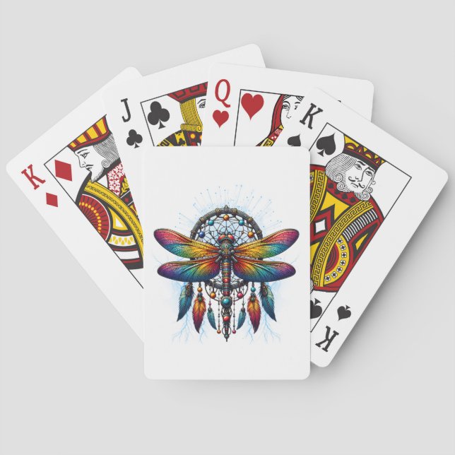 Färgglad Psykedelisk Trollslända Drömfångare Boho Casinokort (Baksidan)