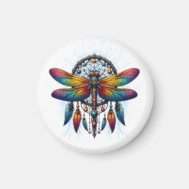 Färgglad Psykedelisk Trollslända Drömfångare Boho Magnet (Framsidan)