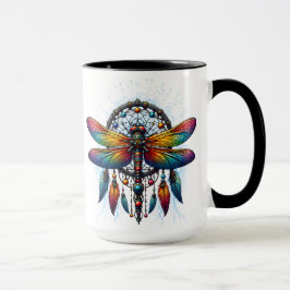 Färgglad Psykedelisk Trollslända Drömfångare Boho Mugg