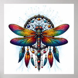 Färgglad Psykedelisk Trollslända Drömfångare Boho Poster