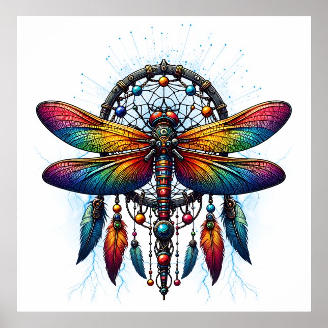 Färgglad Psykedelisk Trollslända Drömfångare Boho Poster (Framsidan)