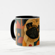 Färgglad Pug Folklig Konst Geometriskt Hundmönster