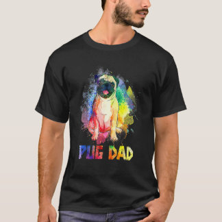 Färgglad Pug Pappa Pug Hund Glad fars dag T Shirt