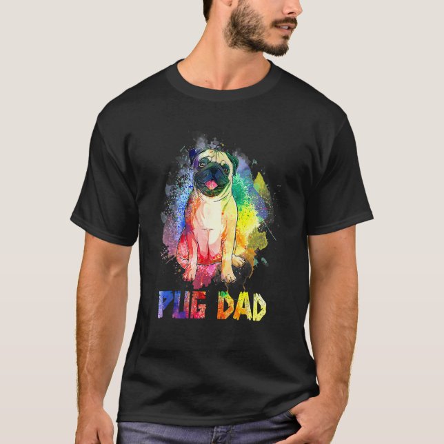 Färgglad Pug Pappa  Pug Hund  Glad fars dag T Shirt (Framsida)