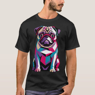 Färgglad Pug Pop Art Geometrisk Hundporträtt T Shirt