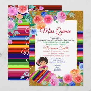 Färgglad Quinceanera Blommig Mexikansk Fröken Quin Inbjudningar