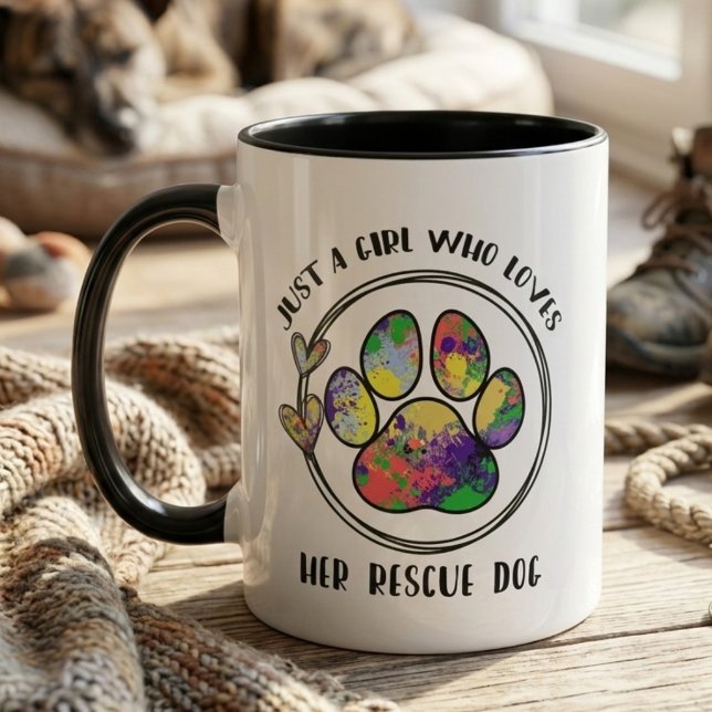 Färgglad Räddningshund Mamma - Djurälskare Present Mugg (Rescue Dog Pet Lover mug)