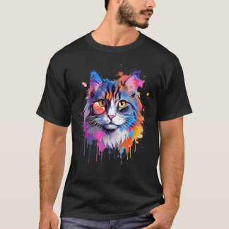Färgglad Ragamuffin Katt Ansikte Splash Art T Shirt