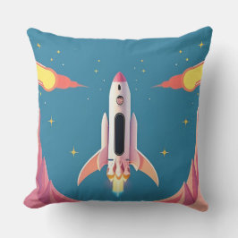 Färgglad raketuppskjutning i livfull tecknad stil kudde