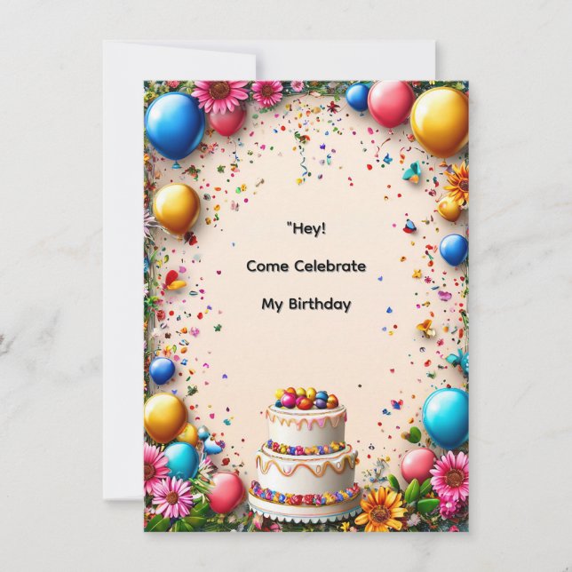 Färgglad ram för födelsedagsfirande inbjudningar (Framsida)