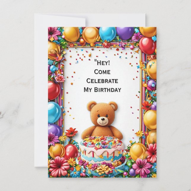 Färgglad ram för födelsedagsfirande inbjudningar (Framsida)