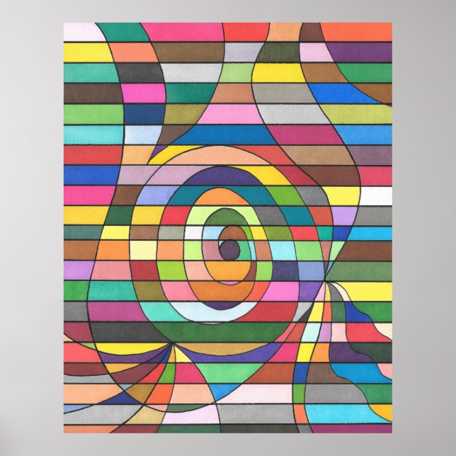 Färgglad randig abstrakt med spiralcentrum poster (Framsidan)
