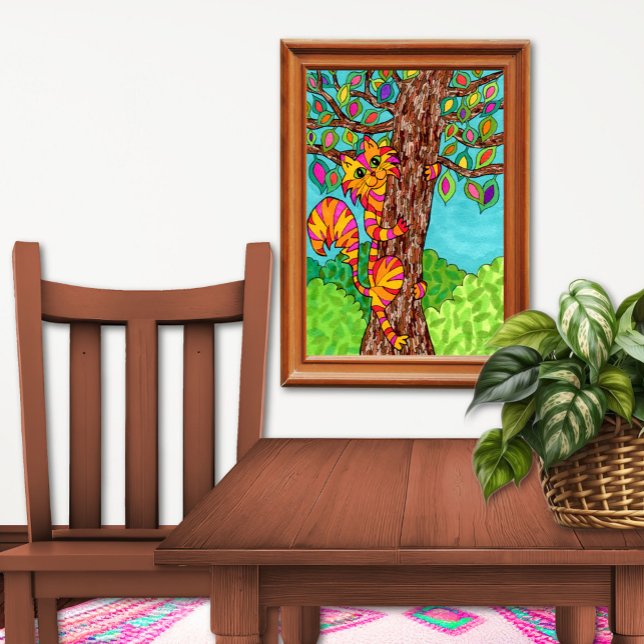 Färgglad Randig Katträcka Rolig Tecknad Teckning Poster (Skapare uppladdad)