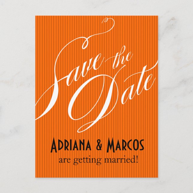 Färgglad randig Save the Date | orange Meddelande Vykort (Framsida)
