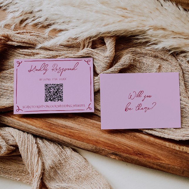 Färgglad Raspberry Rosa QR-kod Roligt Bröllop OSA Kort (Skapare uppladdad)