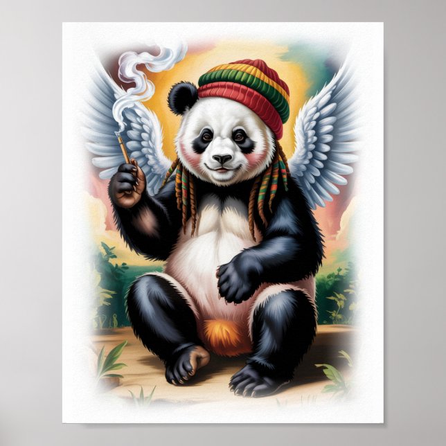 Färgglad Rasta Panda Ängel på Vit Poster (Framsidan)